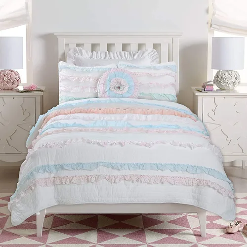 Vista 12 de Cozy Line Home Fashions - Juego de ropa de cama reversible de lunares y rayas en negro, blanco y rosa, con estrellas, de 100% algodón, colcha