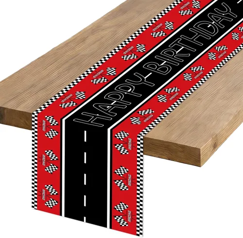 Vista 18 de Camino de mesa de feliz cumpleaños, negro, rojo, amarillo, ratón, tela de poliéster, decoración de mesa de comedor para decoración de fiesta