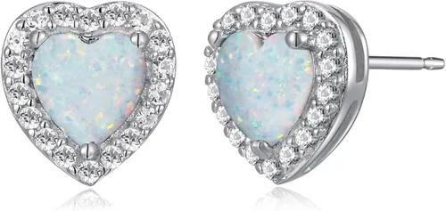 Vista 8 de Amazon Essentials Aretes de plata de ley con halo de corazón de zafiro blanco, (anteriormente colección Amazon)