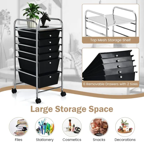 Vista 4 de DREAMADE Carrito rodante con cajones de almacenamiento, carrito utilitario con cajones de plástico extraíbles, ruedas con cerradura, carrito de arte