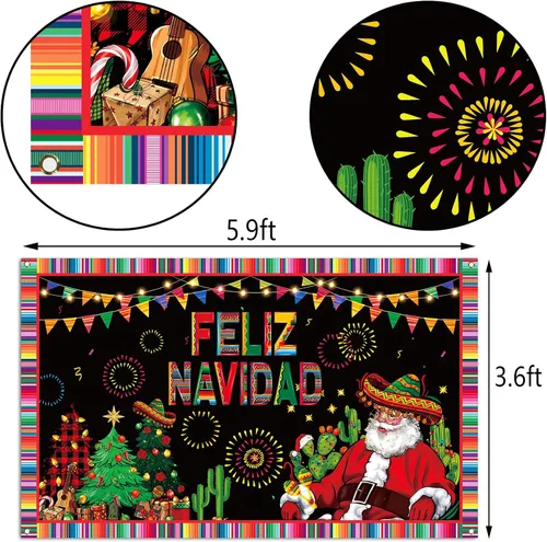 Vista 3 de Nepnuser Feliz Navidad - Telón de fondo para cabina de fotos, decoración de pared para interiores y exteriores (5.9 x 3.6 pies)
