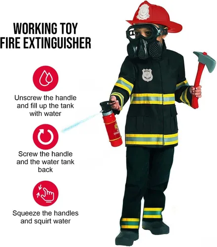 Vista 3 de Morph Disfraz de bombero negro para niños, disfraz de bombero para niños, disfraz de bombero para niños