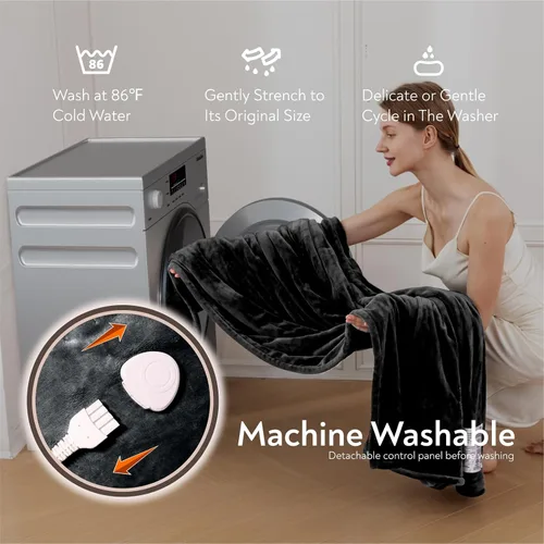 Vista 5 de Wapaneus Manta térmica eléctrica con bolsillo para los pies, con 10 niveles de calefacción y 4 ajustes de temporizador, 4 horas de apagado