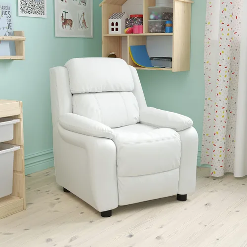 Vista 12 de EMMA + OLIVER Sillón reclinable infantil de vinilo beige acolchado de lujo con brazos de almacenamiento