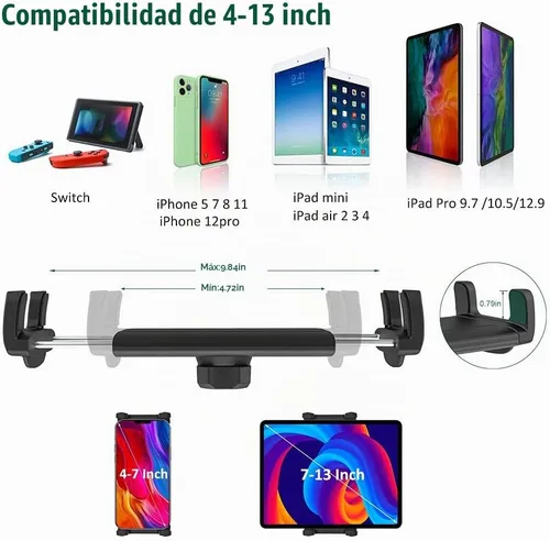 Vista 2 de Soporte universal para portavasos de automóvil para iPad y teléfono de 4 a 13 pulgadas, soporte universal para tableta con brazo ajustable para iPad