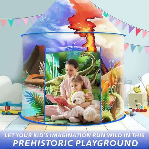 Vista 8 de Tienda de campaña de dinosaurio para niños, tienda de campaña de aventura desplegable para juegos en interiores y exteriores