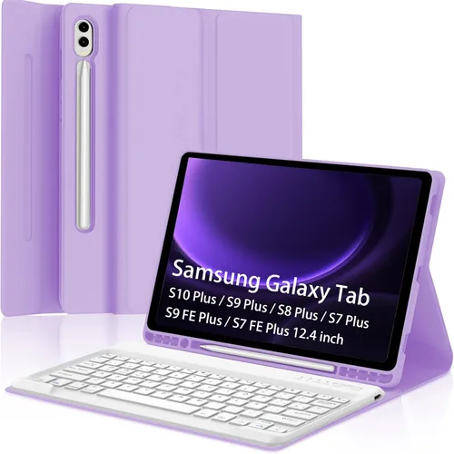 Vista 13 de Funda de teclado para Samsung Galaxy Tab S7 FE (5G)/S8 Plus/S7 Plus de 12.4 pulgadas Teclado Bluetooth magnético desmontable Funda protectora