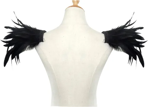Vista 4 de L'VOW Paquete de 2 piezas de charreteras de plumas naturales con correa de hombro para Halloween