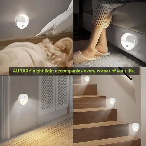 Vista 3 de AURAXY - Luz nocturna recargable con sensor de movimiento, luces nocturnas LED de batería, luz blanca fría magnética autoadhesiva con sensor