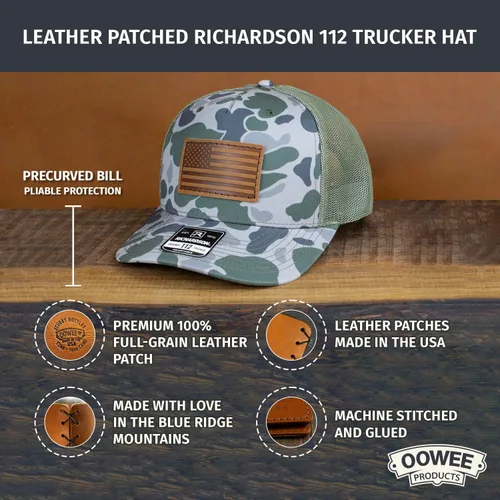 Vista 4 de Oowee - Sombrero de cuero con parche Bandera americana Richardson 112 Trucker Hat