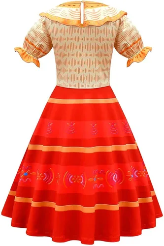Vista 4 de MEFINESHOW Disfraz de Mirabel para niñas vestido de princesa Luisa Isabela Madrigal disfraz de Halloween con bolsa
