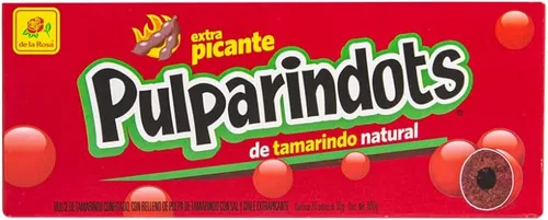 Vista 2 de De La Rosa Pulparindots Tamarindo extra caliente, 12 paquetes, 10 piezas EA. Auténtico caramelo mexicano