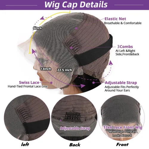 Vista 7 de Pelucas de cabello humano con encaje frontal HD de 13 x 6 pulgadas, cabello humano prearrancado, color negro natural, sin pegamento, peluca