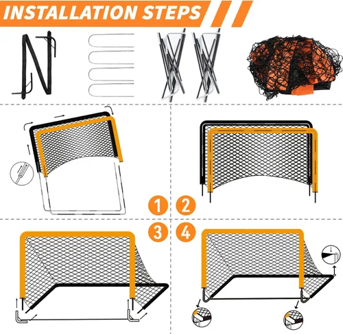 Vista 6 de Paquete de 2 porterías de fútbol de 4 x 3 pies para patio trasero, red plegable desplegable para interiores o exteriores, mini porterías de fútbol