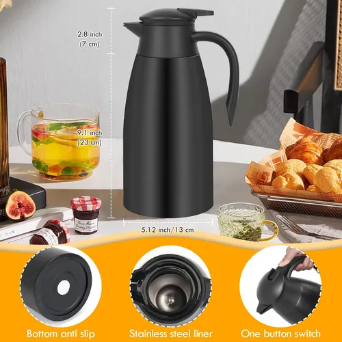 Vista 2 de Jarra térmica de café de 70 onzas, termo de café aislado de acero inoxidable, jarras de café al vacío para mantener el calor, botella de vacío
