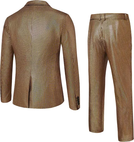 Vista 3 de WULFUL Traje de discoteca de 2 piezas para hombre, disfraz de los años 70, chaqueta y pantalones de lentejuelas para fiesta de Halloween, trajes