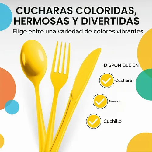 Vista 3 de Party Solids - Cubertería de plástico resistente, 200 piezas, cucharas desechables de plástico amarillas, cubiertos, cubiertos Amarillo