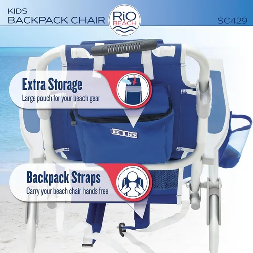 Vista 8 de Rio Beach - Silla de playa plegable de 5 posiciones para niños, color azul