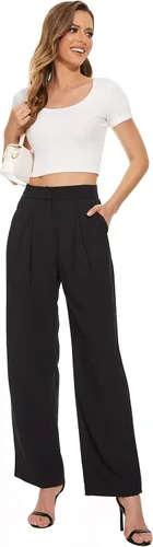 Vista 2 de FUNYYZO Pantalones de cintura alta y pierna ancha para mujer, pantalones largos y rectos
