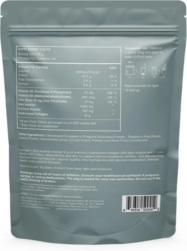 Vista 7 de MYO INOSITOL Colágeno+Mio-Inositol y D-Chiro Inositol (40:1), Colágeno Hidrolizado, Folato, Zinc y Vitamina B6 Equilibrio Hormonal, Fertilidad
