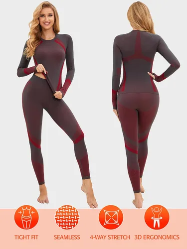 Vista 2 de ATTRACO Conjunto de ropa interior térmica para mujer, pantalones largos, capa base cálida, parte superior e inferior para clima frío