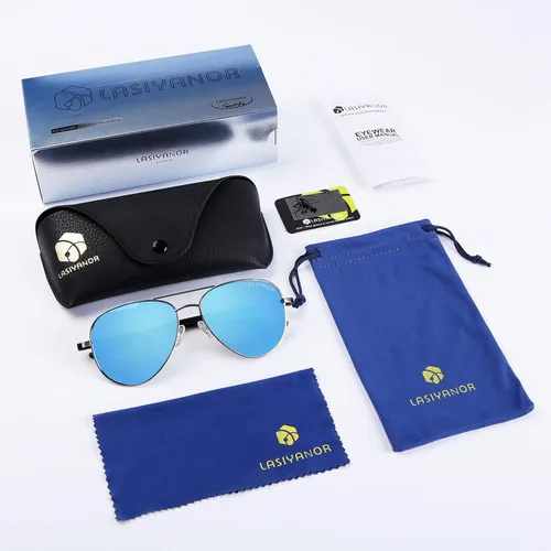 Vista 6 de Lasiyanor Gafas de sol ligeras Avaitor para hombres y mujeres, diseño clásico piloto TR90, marco de metal, polarizado, UV400