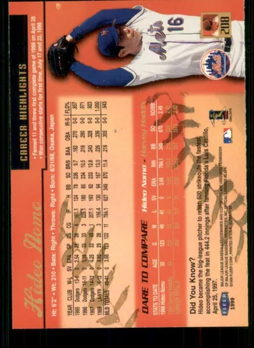 Vista 2 de Baseball MLB 1999 Fleer Ultra #208 Hideo Nomo EX+ Mets