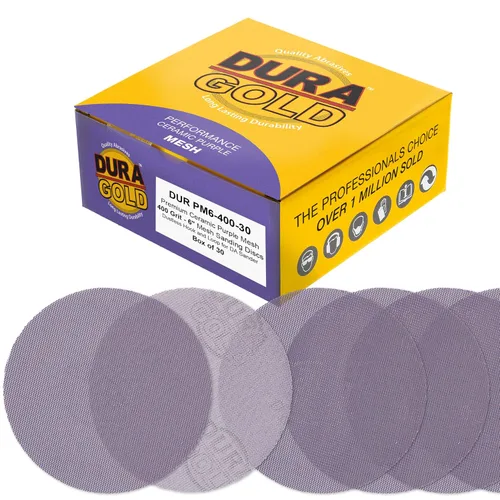 Vista 10 de Dura-Gold Discos de lijado de malla de cerámica púrpura de grano 80 de 6 pulgadas, caja de 30 – Papel de lija sin polvo con respaldo de gancho