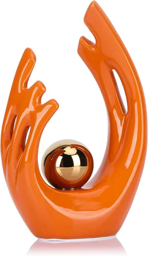 Vista 16 de LCCCK Decoración estética dorada de 9.5 pulgadas de alto, soporte de TV, centro de mesa funky, estatua y escultura de cerámica de arte abstracto