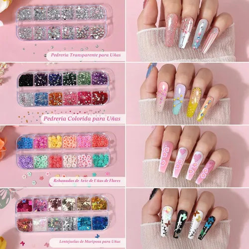 Vista 3 de Kit de uñas postizas acrílicas, kit de uñas postizas a presión con puntas de uñas transparentes de ataúd, soporte de exhibición de uñas, calcomanías