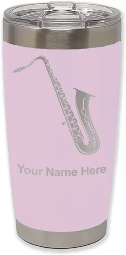 Vista 22 de LaserGram Vaso aislado al vacío de 20 onzas, saxofón, grabado personalizado incluido (negro)