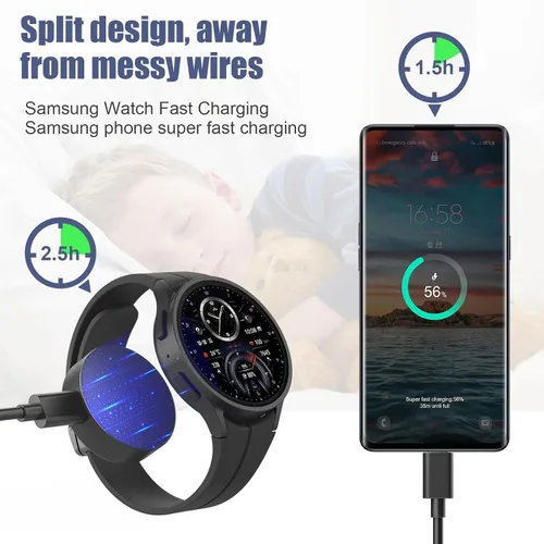 Vista 4 de Cargador de reloj Samsung, cargador súper rápido de 25 W compatible con Galaxy Watch 8/7/6/6 Classic/5 Pro/5/4/4 Classic y Galaxy S25 S24 S23 Note/Z