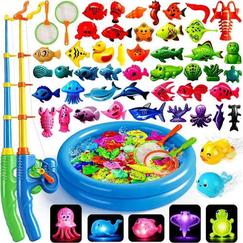 Vista 10 de CozyBomB™ Juego de juguetes magnéticos de pesca para niños Juego de mesa de agua, bañera, piscina para niños, caña, red, peces flotantes