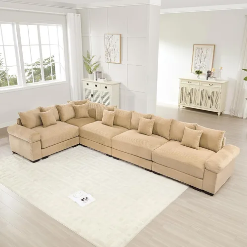 Vista 22 de ODUSE-DAILY Sofá modular de gran tamaño de 117.3 pulgadas, sofás modulares grandes de pana para sala de estar, sofás de 3 plazas, moderno juego