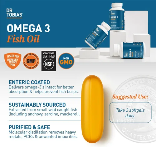 Vista 4 de Dr. Tobias Omega 3 Aceite de Pescado, 2000 mg Fuerza Triple con 800 mg EPA 600 mg DHA Por Porción, Suplementos de Aceite de Pescado Omega 3