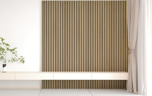 Vista 7 de Paquete de 2 paneles acústicos de pared de madera de 94 x 12.6 pulgadas, listones 3D insonorizados para paredes y techos, elegantes paneles Nogal