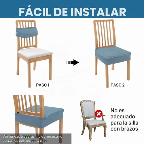 Vista 5 de Smiry Fundas de asiento impermeables para sillas de comedor, sin fundas traseras