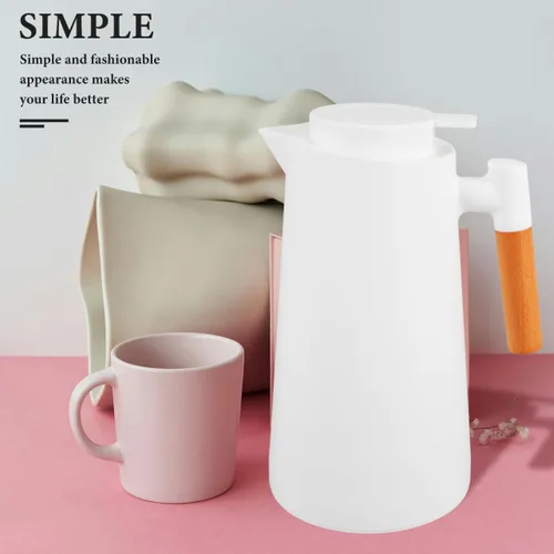 Vista 2 de Yardwe Jarra térmica de doble pared aislada al vacío con mango de madera, pequeña jarra aislada para bebidas calientes o frías, mantiene caliente