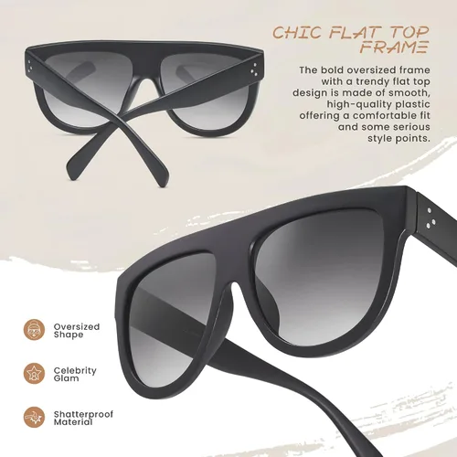 Vista 9 de Gafas de sol de gran tamaño con parte superior plana para mujer, diseño cuadrado grande, retro, gafas de sol