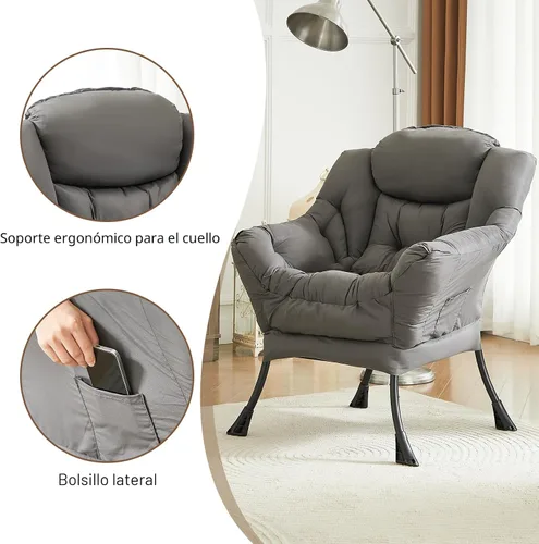 Vista 4 de HollyHOME - Silla perezosa con reposabrazos y bolsillo lateral, cómoda silla de ocio, sofá-cama para sala de estar, recámara, dormitorio o espacios