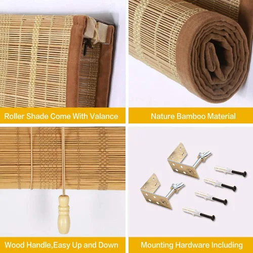 Vista 2 de Persianas opacas de bambú sin cordones, ancho máximo de 94 pulgadas, persianas enrollables de madera extra grandes con forro de tela, persianas