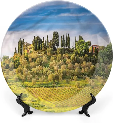 Vista 12 de Plato decorativo de 6 pulgadas, cerámica toscana, antigua calle italiana en pequeña ciudad provincial de Italia, placa de exhibición europea hecha a