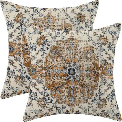 Vista 27 de Fundas de almohada Gohdiwh boho 16 x 16, juego de 2, fundas de almohada decorativas de diseño étnico, fundas de almohada de lino azul