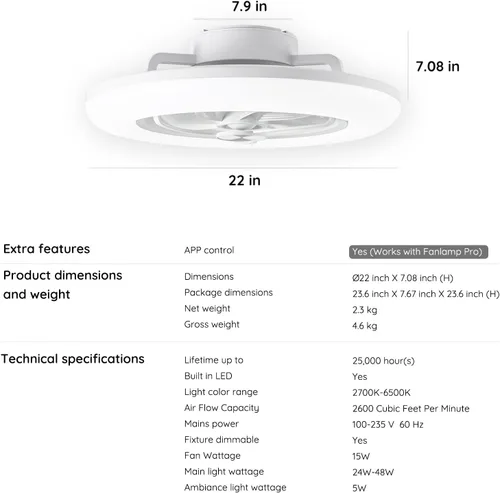 Vista 7 de Ventiladores de techo con luces Orison - Ventilador de techo de perfil bajo con luz Ventiladores de techo LED regulables de 22.4" con control