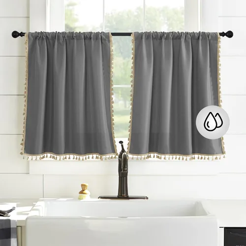 Vista 30 de KGORGE Cortinas opacas para sala de estar, aislamiento térmico, cortinas insonorizadas y cortinas estilo rústico estilo bohemio para cocina