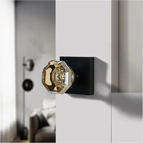 Vista 3 de Pomo de puerta de paso de cristal dorado champán Non-Locking Interior Handle, Matte Black Rosette, Hallway Closet Kids Room, Decorative Hardware