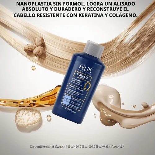 Vista 4 de Felps Professional Omega Zero Resistance Tratamiento de nanoplastia, alisado de cabello sin formaldehído, con aceite de macadamia, 3.38 onzas Azul