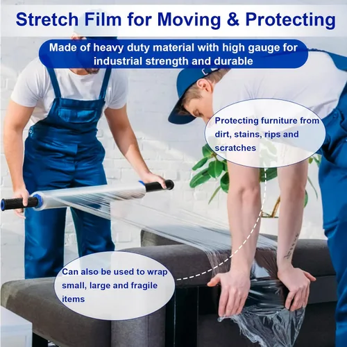 Vista 6 de RAZCC - Película elástica, resistencia industrial, envoltura retráctil para envoltura de paletas, envoltura de plástico transparente resistente
