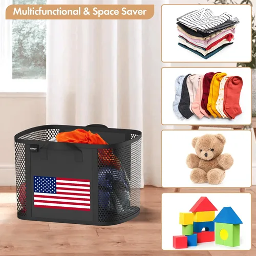 Vista 4 de NPET Cesta de lavandería plegable de 27 litros con material impermeable de PEVA, bolsa de almacenamiento para ropa, dormitorio y hogar Bandera