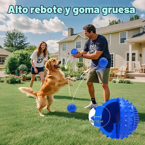 Vista 4 de petizer Bolas para Perros con Pispito de 3" para Masticadores Agresivos, Bola Estimula Mordida Duradera e Interactiva con Picos, Juguete para Azul